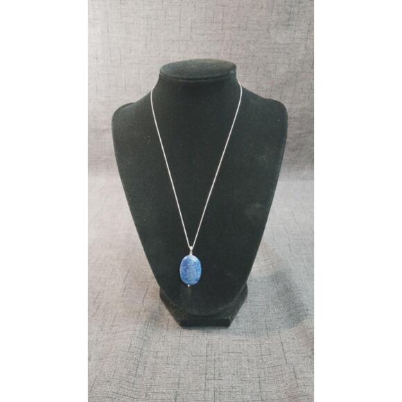 Vintage Sterling Silver Lapis Lazuli Pendant Necklace and Leverback Earrings Set - Picture 3 of 5